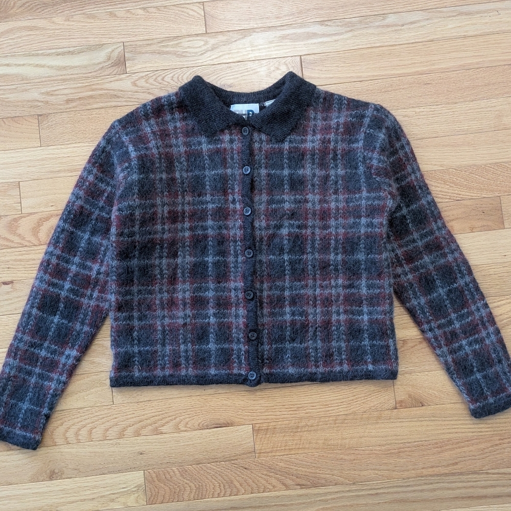Mohair Plaid Cropped Cardigan
